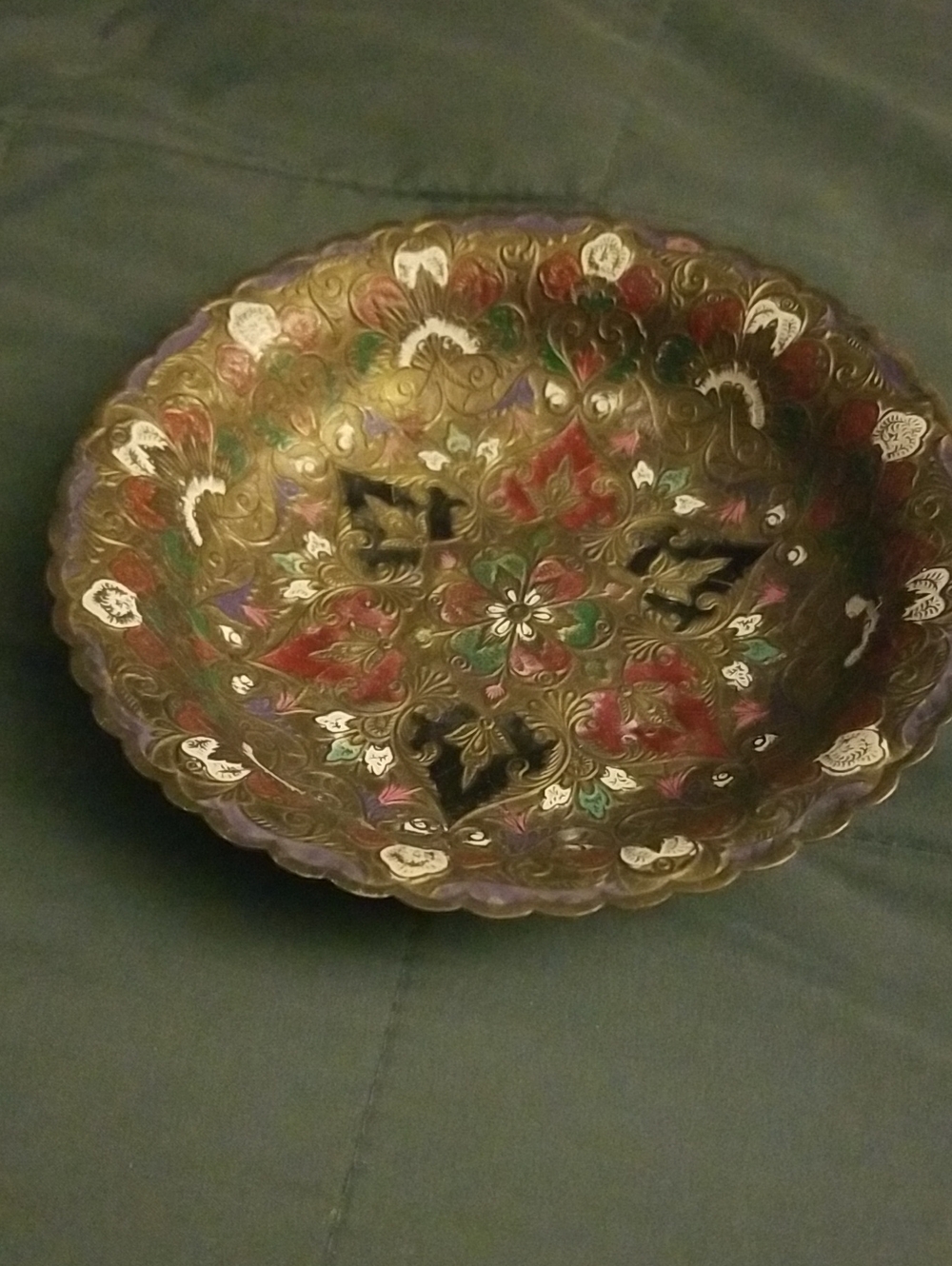 Decorative Multicolor Cloisonné-Style Brass Bowl - Vintage Inspired Home Art